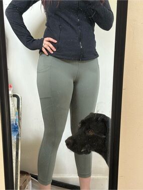 High-Rise Sage Green Active Leggings with Side Pocket